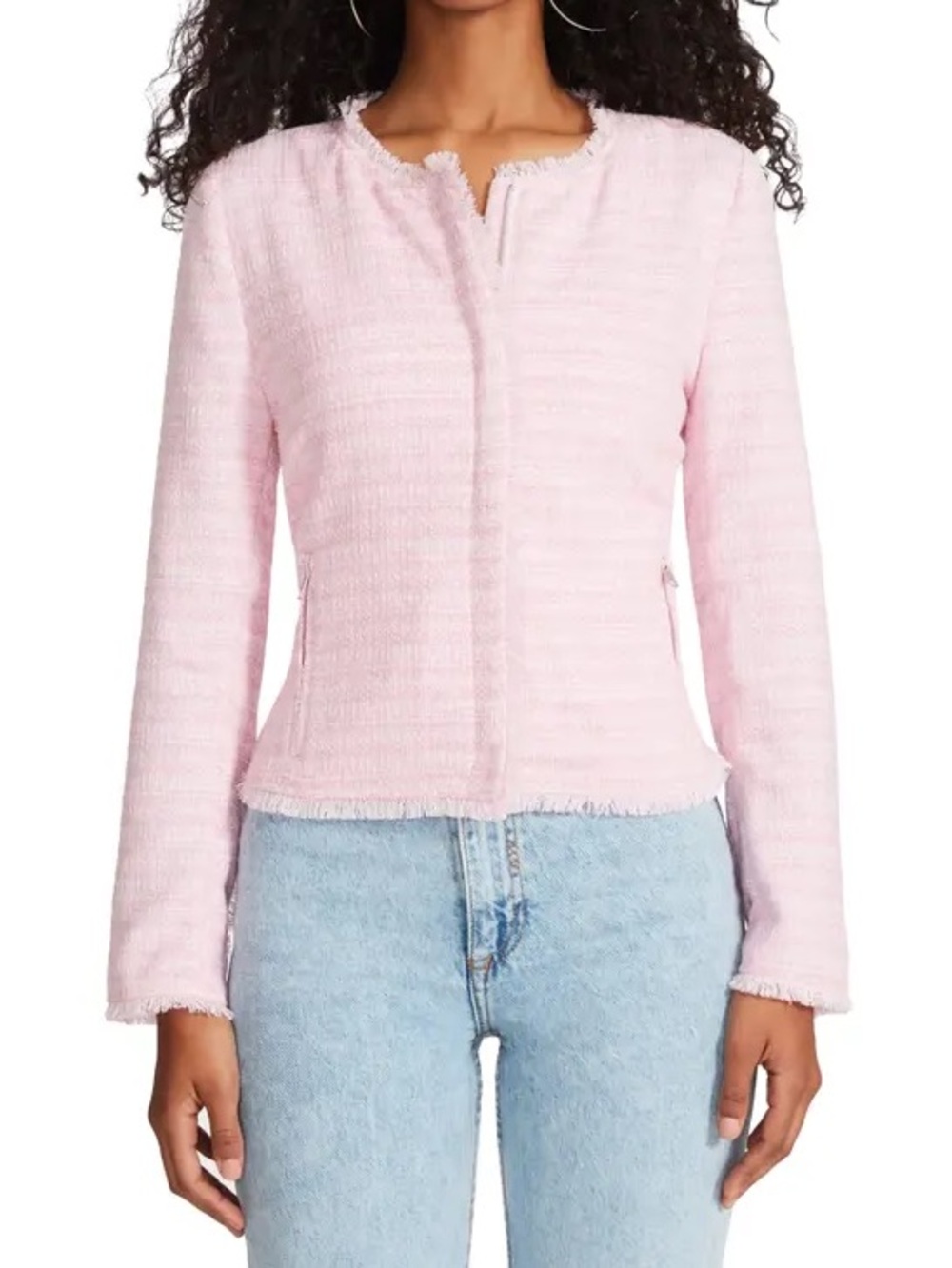 BB Dakota by Steve Madden Pastel Pink Tweed Collarless Jacket